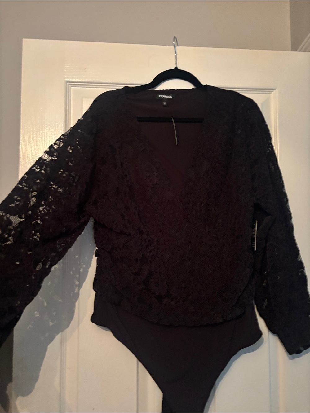 Express Black Lace V-Neck Long Sleeve Bodysuit